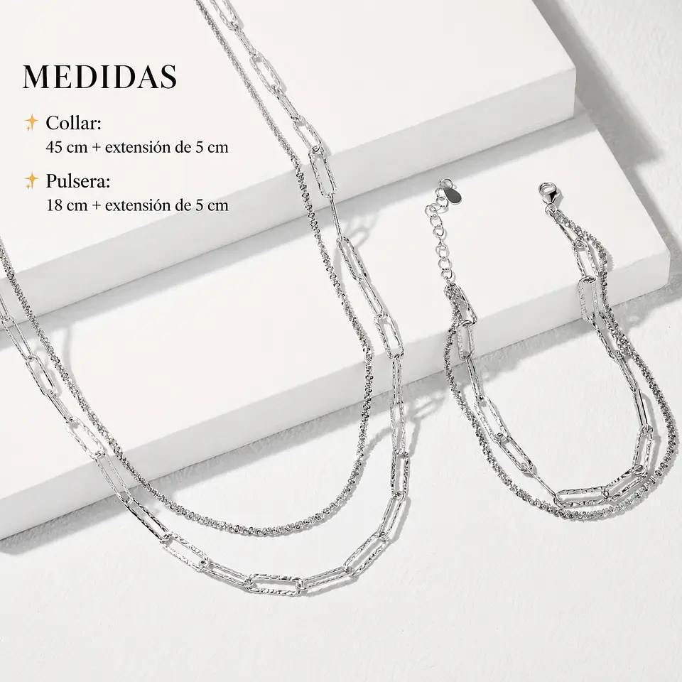 Conjunto plata cadena delicada doble tono 3