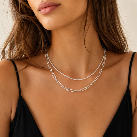 Conjunto plata cadena delicada doble tono