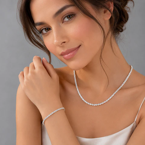 Conjunto plata tenis collar y pulsera