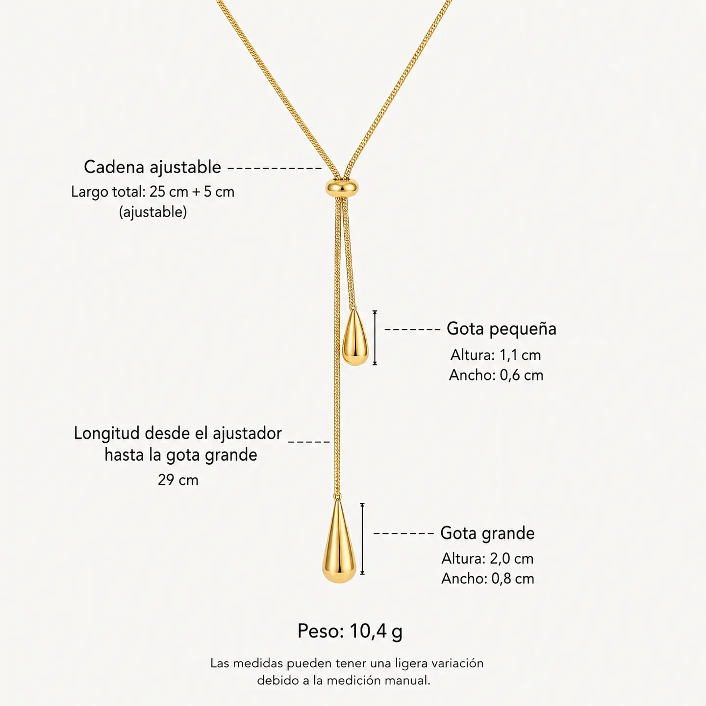 Collar lazo dorado con dijes de gota 4