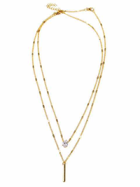 Conjunto dorado doble nivel con gota de circón