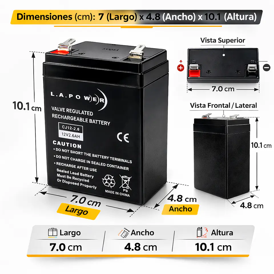 Batería 12V 2.6Ah  Recargable 2