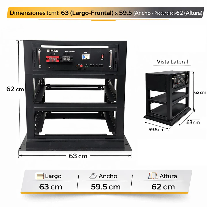 Rack Gabinete para 3 Unidades Batería de Litio  NiMac 48V 100Ah 2