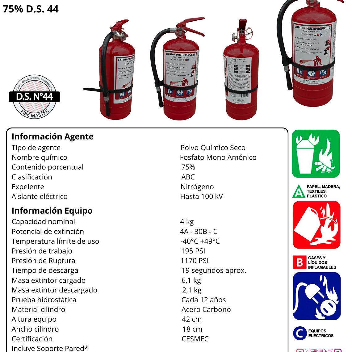 EXTINTOR PQS 4 KG.ABC 75% ECO 2