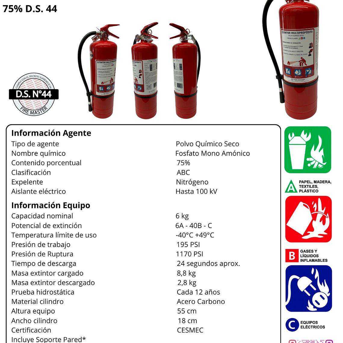 EXTINTOR PQS 6 KG.ABC 75% ECO 2