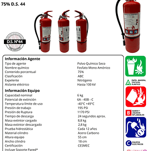 EXTINTOR PQS 6 KG.ABC 75% ECO