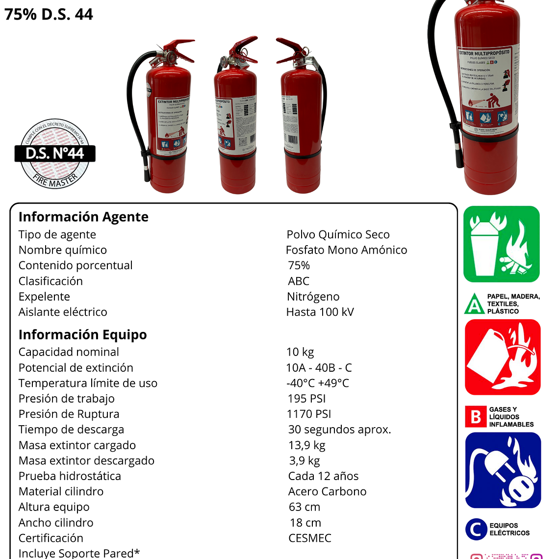 EXTINTOR PQS 10 KG.ABC 75% ECO 2