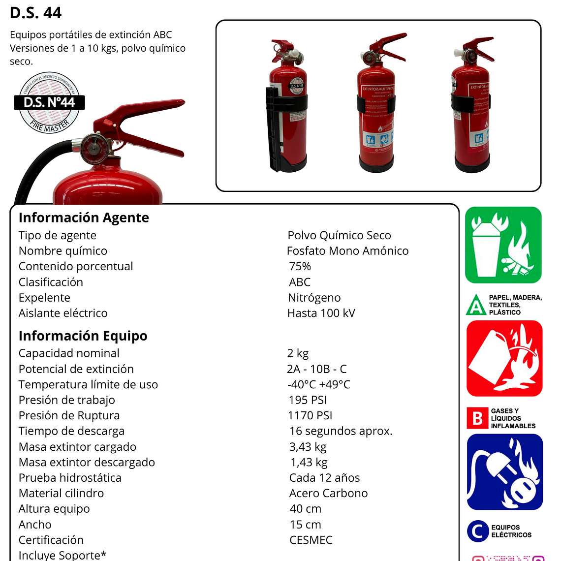 EXTINTOR PQS 2 KG.ABC 75% D.S.44 2