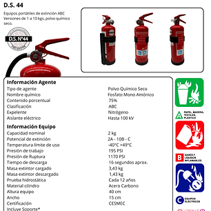 EXTINTOR PQS 2 KG.ABC 75% D.S.44