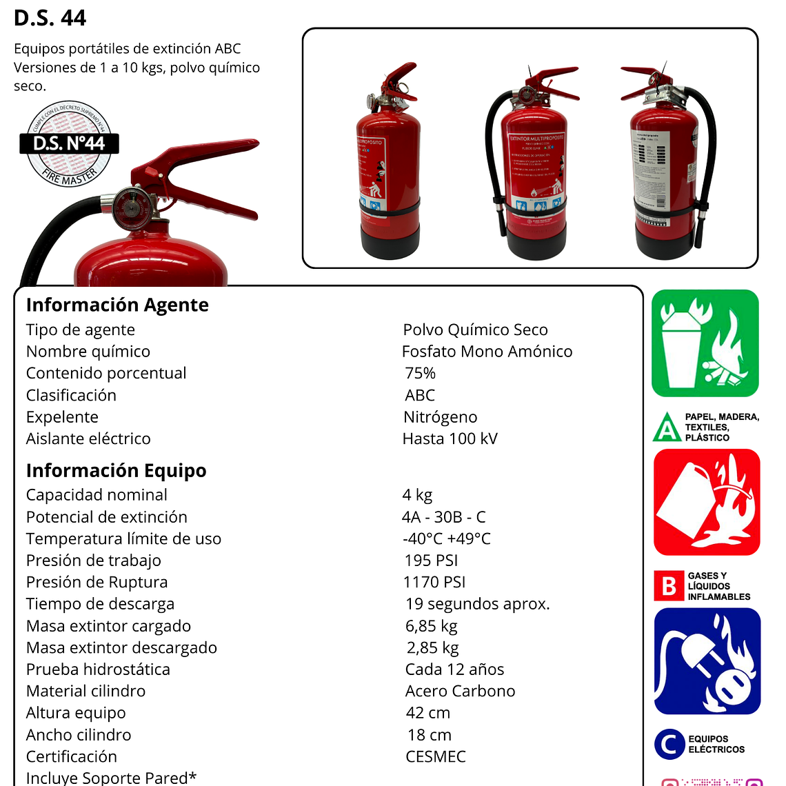 EXTINTOR PQS 4 KG.ABC 75% D.S.44 5