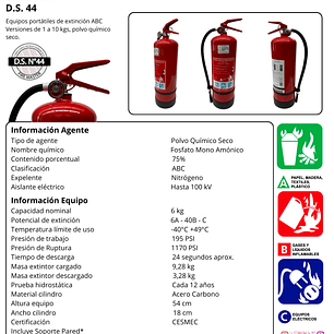 EXTINTOR PQS 6 KG.ABC 75% D.S.44