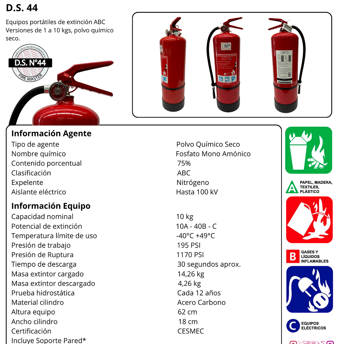 EXTINTOR PQS 10 KG.ABC 75% D.S.44 2