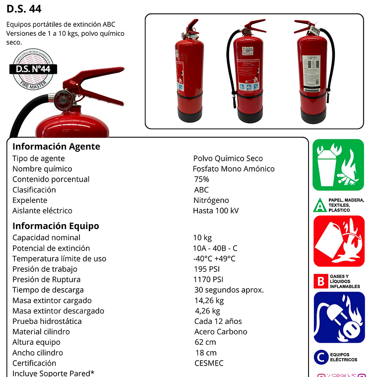 EXTINTOR PQS 10 KG.ABC 75% D.S.44 2
