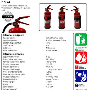 EXTINTOR PQS 1 KG.ABC 75% D.S.44