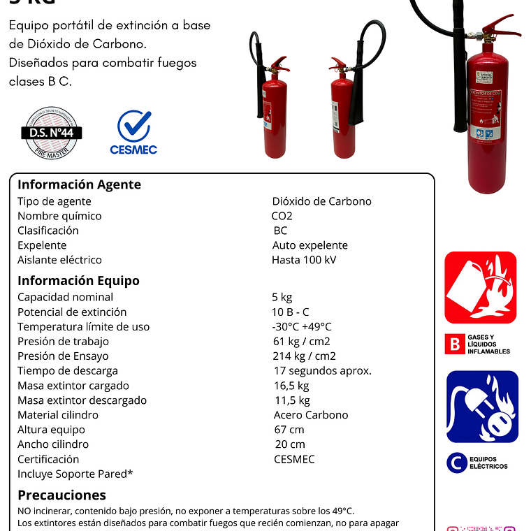 EXTINTOR CO2 5 KG.BC D.S.44 5