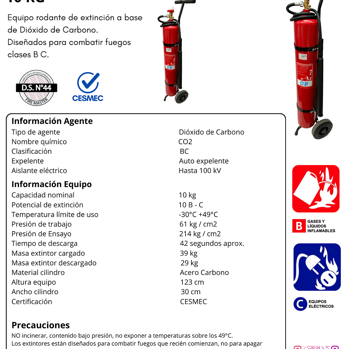 CARRO EXTINTOR CO2 10 KG.BC D.S.44 1