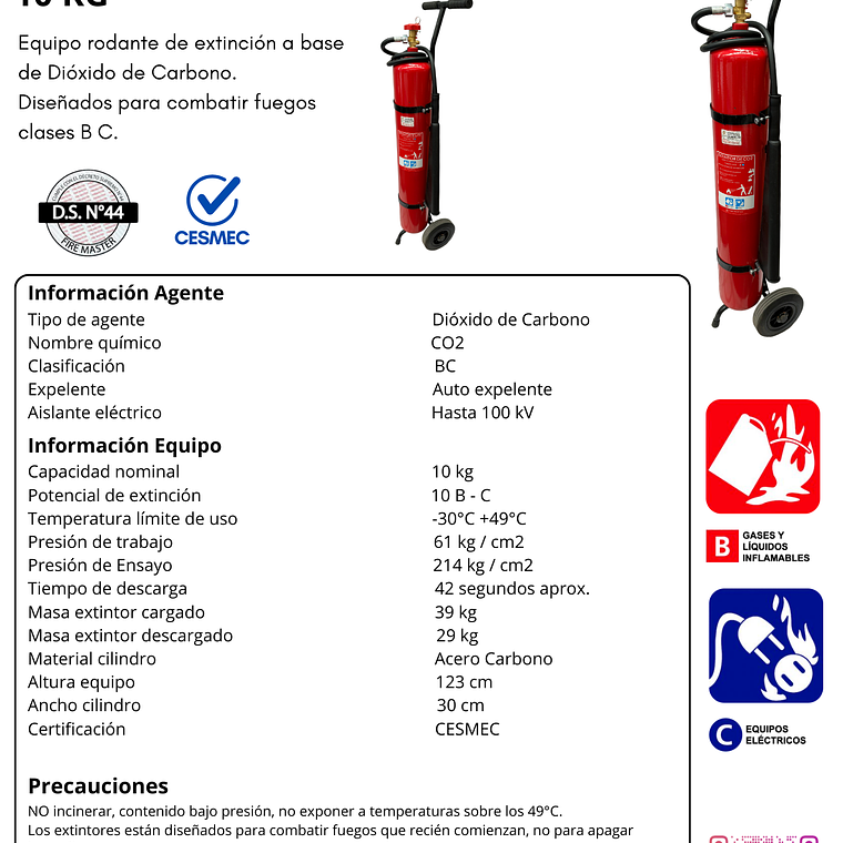 CARRO EXTINTOR CO2 10 KG.BC D.S.44 1