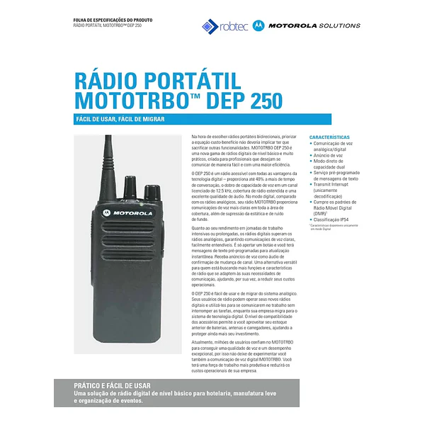DEP250 Portátil Análogo - Digital Motorola 5