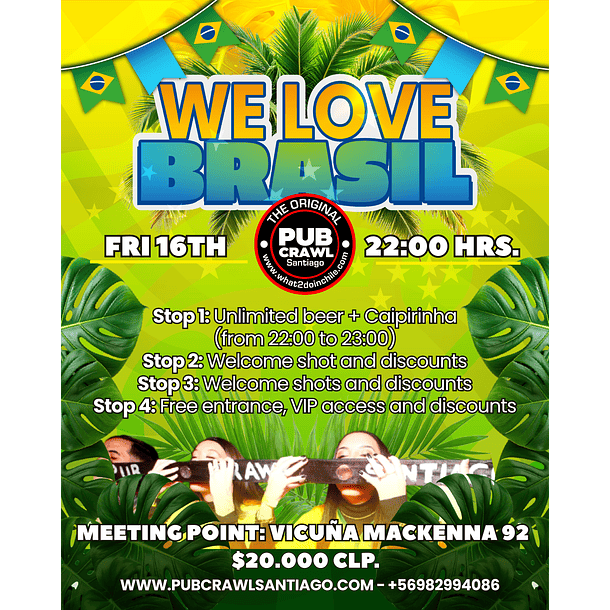 Friday 16th January - BRASIL Pub Crawl Santiago 2026 