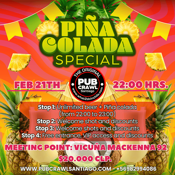 Saturday 21th February -  Piña Colada Pub Crawl 2026 