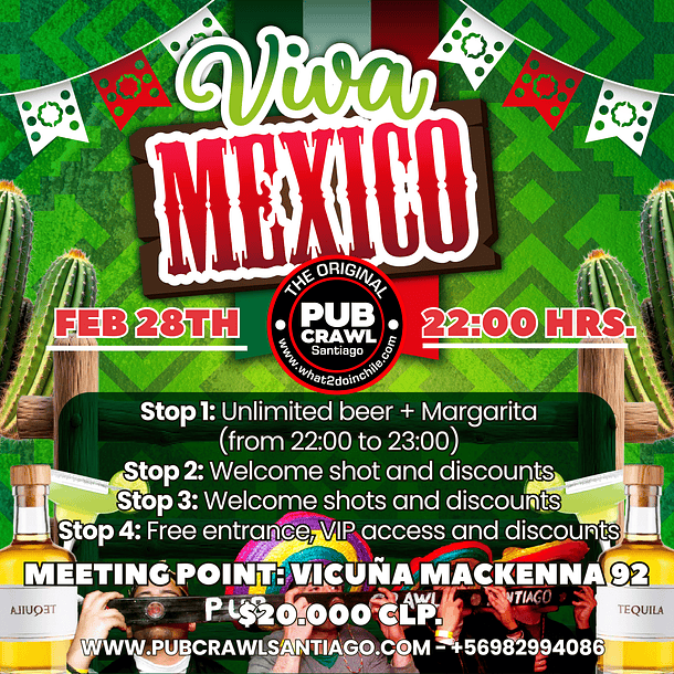 Saturday 28th of February -  MEXICO Pub Crawl 2026 