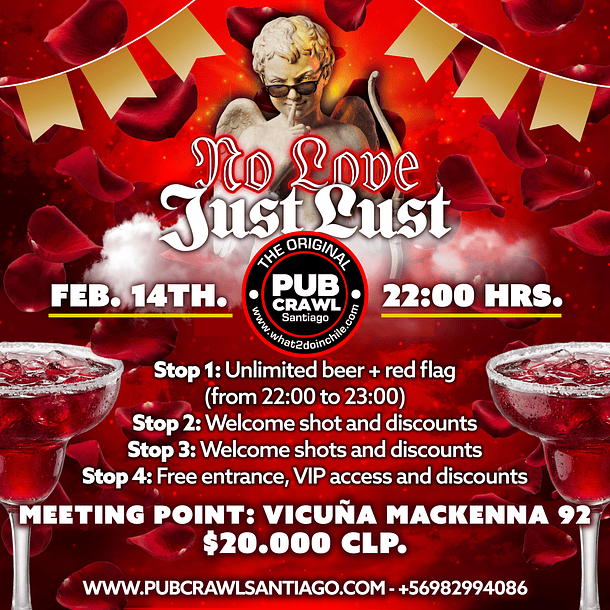 Saturday 14th February -  NO LOVE Pub Crawl Santiago 2026 