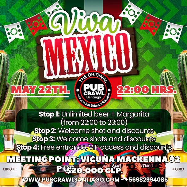 Friday 22th May - MEXICO Pub Crawl Santiago 2026 