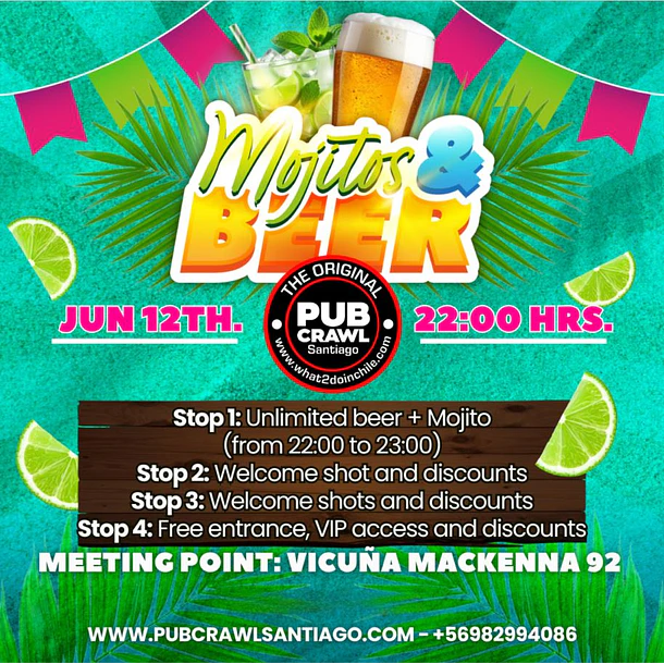 Friday 12th June - MOJITOS & BEER Pub Crawl 