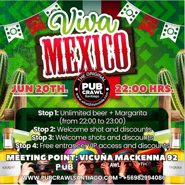 Saturday 20th June - VIVA MEXICO PubCrawl Santiago 2026 