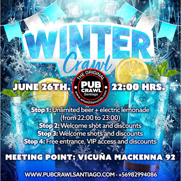 Friday 26th June - WINTER CRAWL Pub Crawl Santiago 2026 