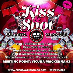 Saturday 04th July - Kiss & Shot PubCrawl Santiago 2026