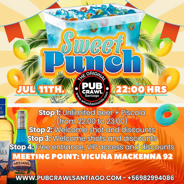Saturday 11th July -  SWEET PUNCH PubCrawl Santiago 2026 
