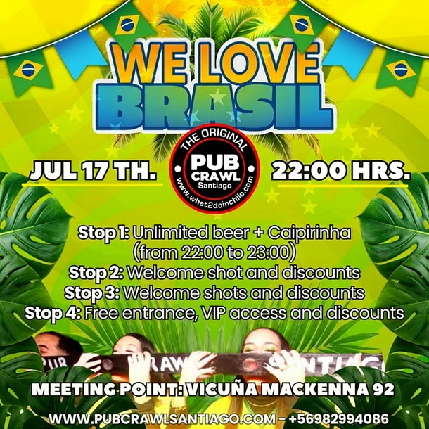 Friday 17th July -  WE LOVE BRASIL PubCrawl Santiago 2026 