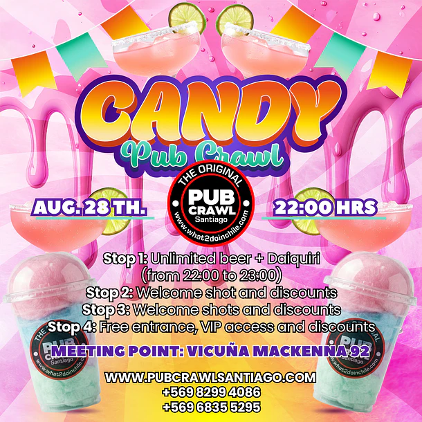 Friday 28th August - CANDY Pub Crawl Santiago 2026 