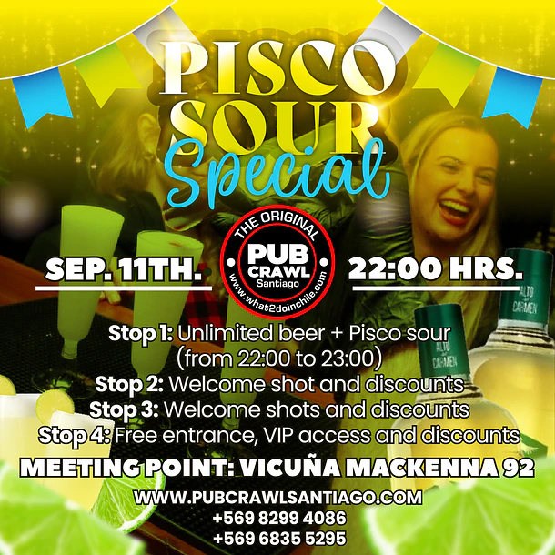 Friday 11th September - PISCO SOUR PubCrawl Santiago 2026 