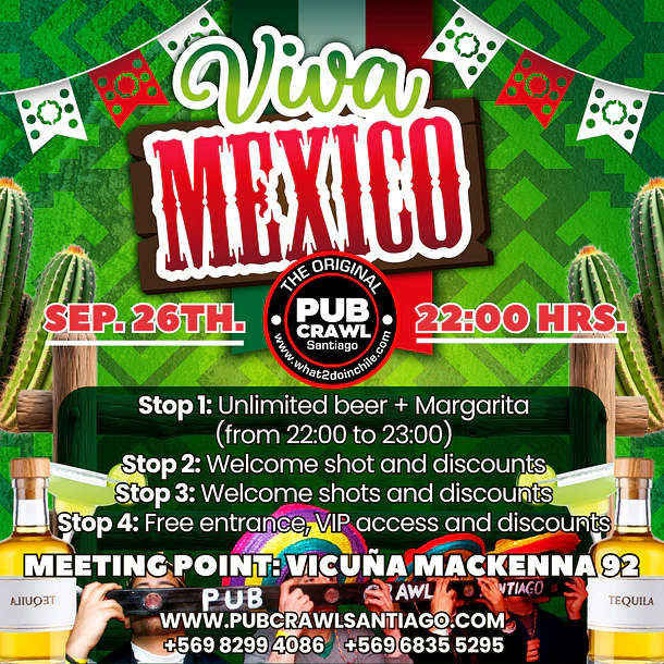 Saturday 26th September - VIVA MEXICO PubCrawl Santiago 2026 