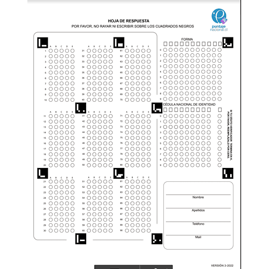 PAQUETE 100 Hojas de Respuesta Puntaje Nacional