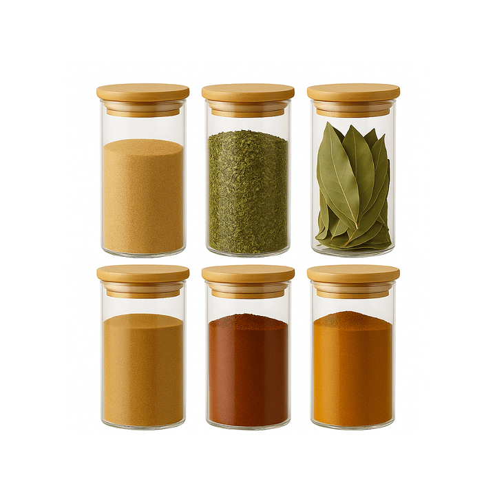 Set De 6 Frascos Condimentos Especias Bambú 350ml 6.5x12cm  1