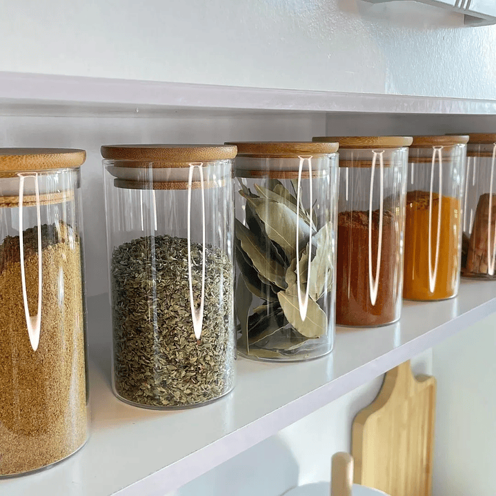 Set De 6 Frascos Condimentos Especias Bambú 350ml 6.5x12cm  2