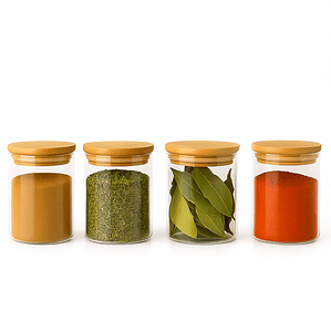 Set De 4 Frascos Condimentos Especias Bambú 250ml 6.5x8.5cm