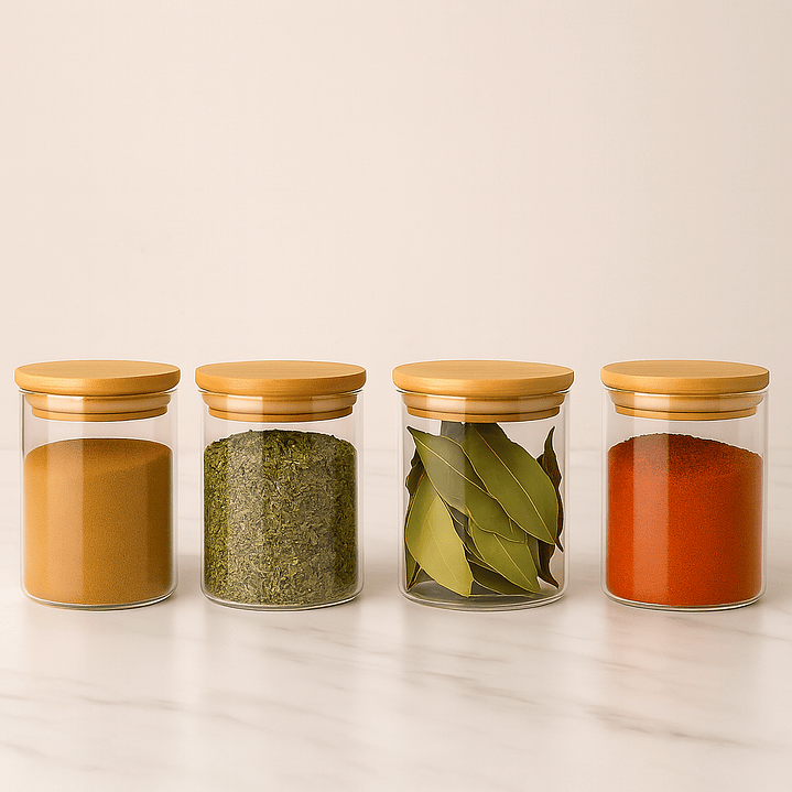 Set De 4 Frascos Condimentos Especias Bambú 250ml 6.5x8.5cm 2