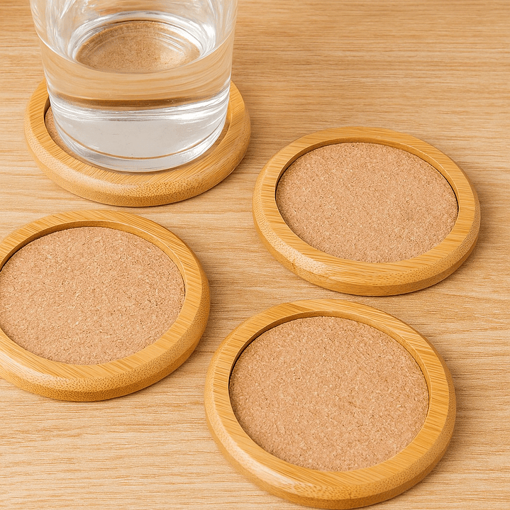 Posavasos De Bambú Redondos Set De 4 Porta Vasos 2