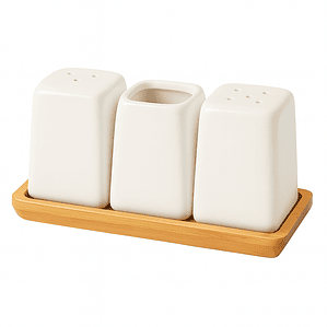 Set Especieros Condimentos Sal Pimienta Cerámica Y Bambú