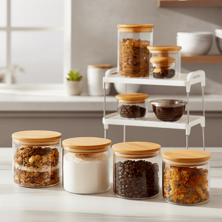 Set 4 Frascos Vidrio Y Bambu 300ml Especias 8.5x8cm 2