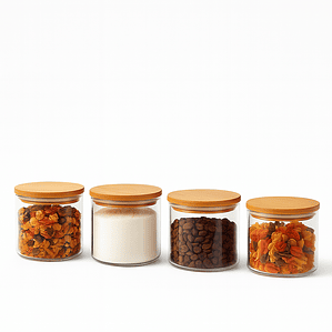 Set 4 Frascos Vidrio Y Bambu 300ml Especias 8.5x8cm