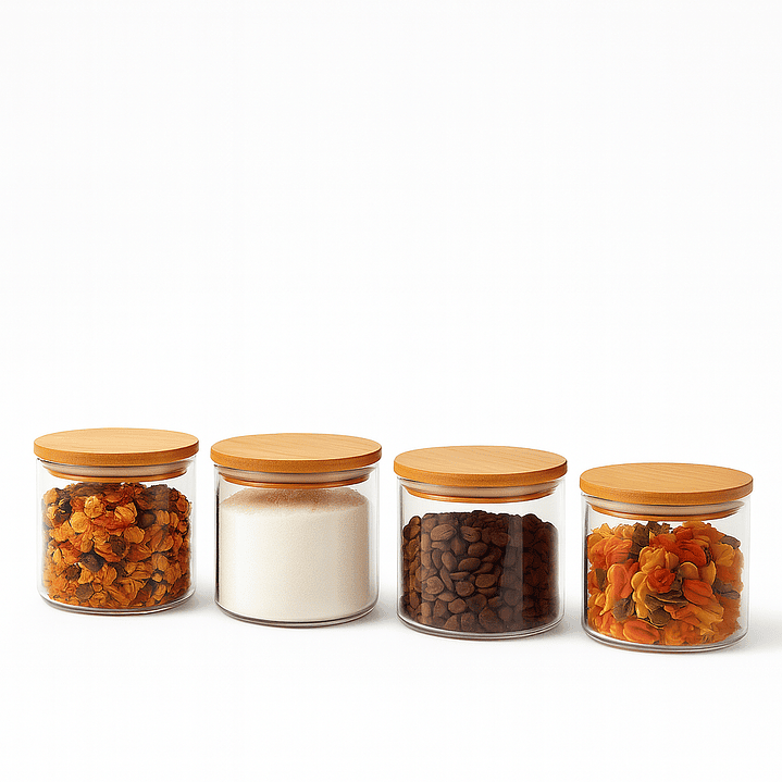 Set 4 Frascos Vidrio Y Bambu 300ml Especias 8.5x8cm 1