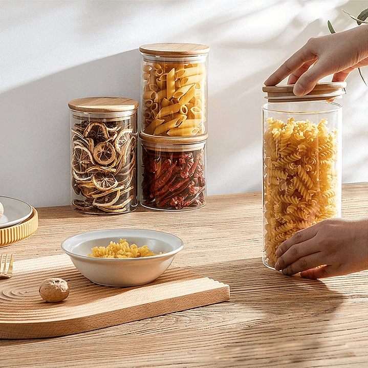 Pack 2 frascos vidrio y bambú 1300 ml  y 1800 ml 2