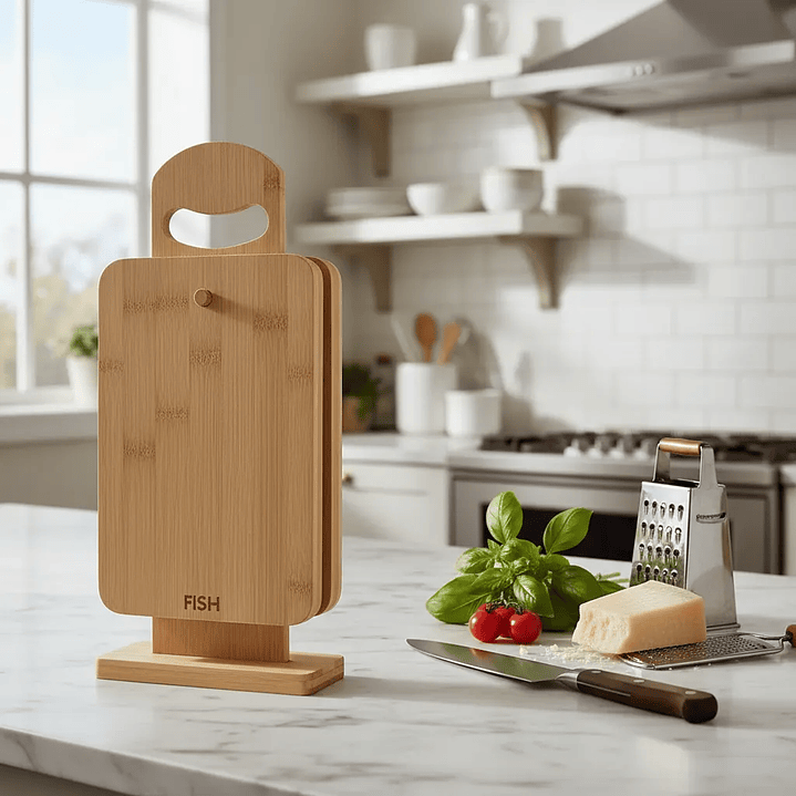 Set 4 Tablas De Picar Bambú Porta Tablas 3