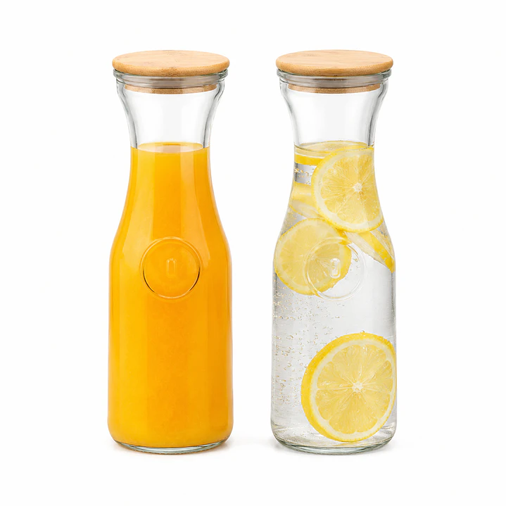 Set 2 botellas bebida vidrio bambú 1