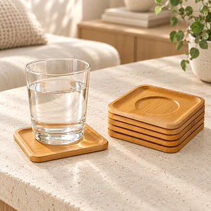 Posavasos De Bambú Redondos Set De 6 Porta Vasos